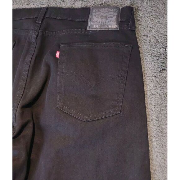 Levis Jeans Mens 36x29 Black 505 Regular Straight American Dark Wash Denim - Picture 4 of 8